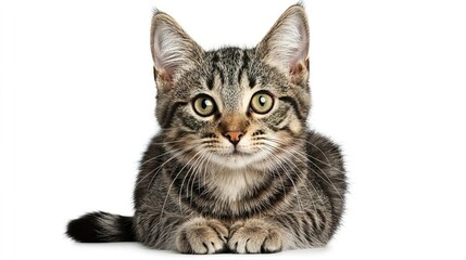Obraz premium Striped Cat Isolated on White Background with Captivating Eyes