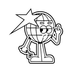 The earth with a mascot model along with a star on the head and flowers in the hand symbolizes the earth being fragile and black in color