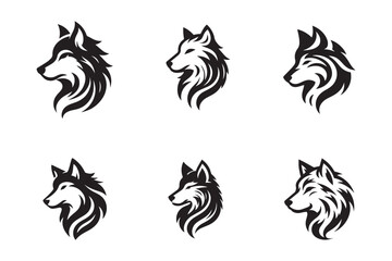 Obraz premium set of wolf head illustrations in black and white, vector style, perfect for logos or tattoos