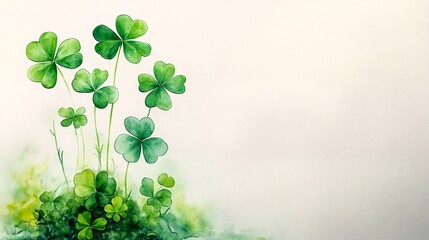 Fototapeta premium Clovers and Grass: A Watercolor Painting of Shamrocks and Greenery.