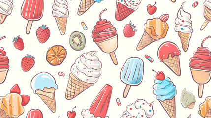 Colorful assortment of ice cream cones and popsicles against a light background, perfect for summer themes