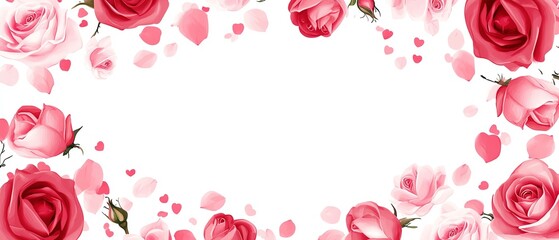 Plain white with a border of pink roses Valentine's day Background