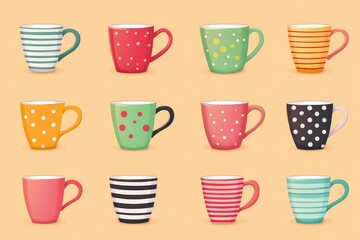 icons of different colored polka dots striped cell cute cups minimalism