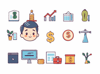 Elegant Business Investment Icons Set for Finance Designs