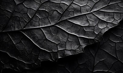 Monochrome Close-Up of Textured Leaf Surface with Intricate Vein Patterns