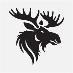 Minimalist Moose Head Silhouette with Antlers Vector Illustration