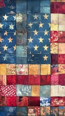 The image depicts a textured and aged artistic rendition of the flag