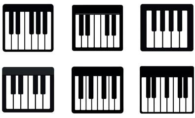 A collection of four square icons representing piano keyboards.