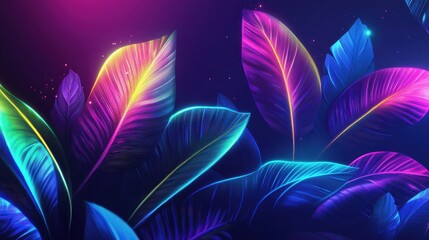 Naklejka premium Neon Tropical Leaves Glowing in Bold Colors