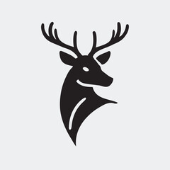 Minimalist Deer Head Silhouette with Antlers Vector Illustration