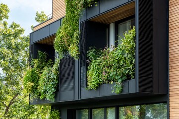 Modern Residential Home with Lush Greenery and Vertical Garden Architecture in Urban Setting