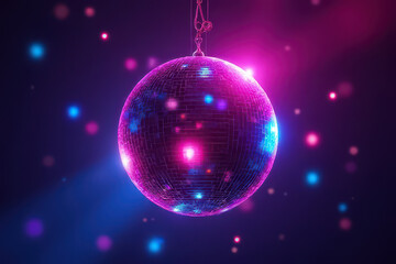 Obraz premium glowing disco ball with vibrant pink and blue lights creates lively party atmosphere