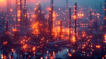 Naklejka premium Illuminated Industrial Complex Night Scene