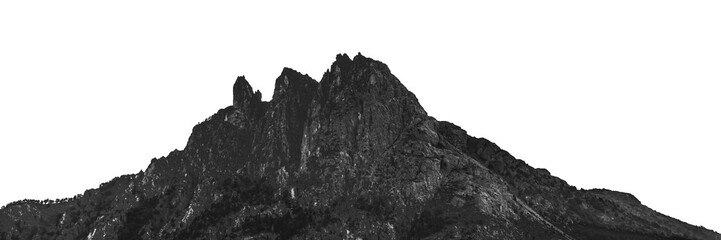 Black and white panoramic shot rocky mountains isolated photo