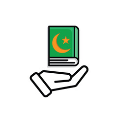 Ramadan icon. Islamic holy book vector in hand. reading, reciting, recitations, studying. activities in the holy month of Ramadan. Mixed design style