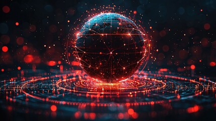 Fototapeta premium Illuminated Global Network Sphere Abstract Art