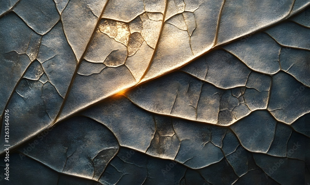 Aufkleber detailed close-up of a leaf with intricate vein patterns and subtle light reflections