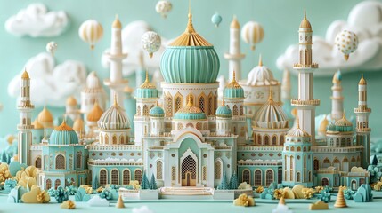 Obraz premium Whimsical Mint Green Mosque Architectural Model