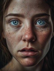 A Closeup Portrait of a Young Woman with Freckles