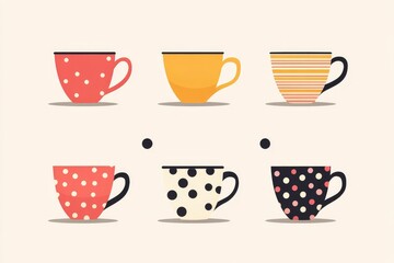 icons of different colored polka dots striped cell cute cups minimalism