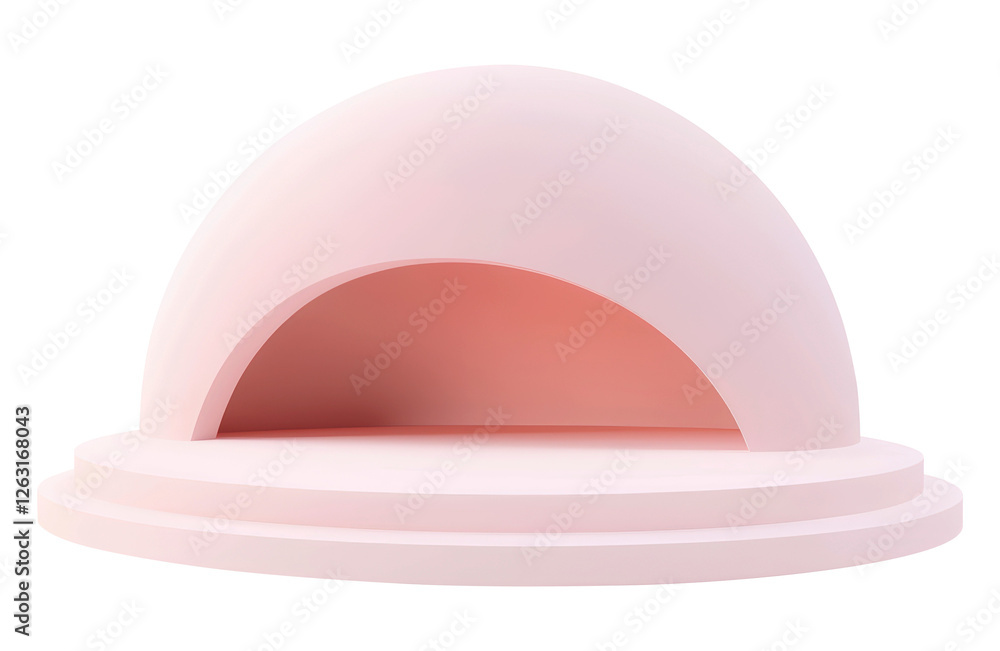 Poster 3d futuristic pink dome stage with a smooth curved design and an open entrance. perfect for modern a