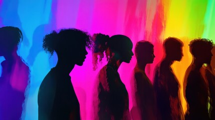 Creative Collage of People in Neon Multicolored Light