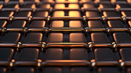 Fototapeta premium Close-up of a metallic grid pattern reflecting warm light, ideal for abstract design.