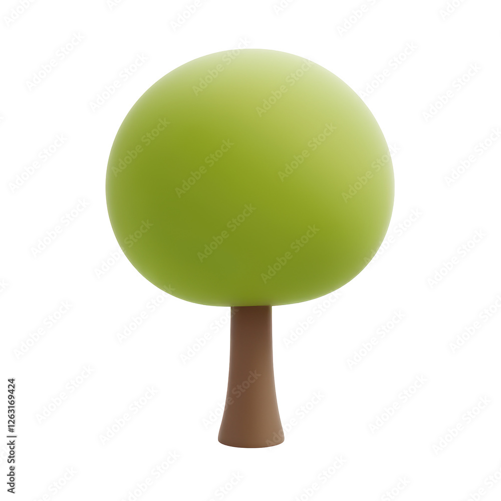 Poster stylized 3d cartoon tree with a round green canopy and a brown trunk. designed with a modern and sim