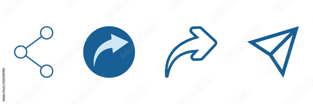 Poster share icon set. arrow symbol, reply send forward icons button. send message icon. external link icon