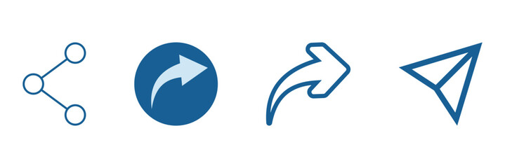 Share icon set. Arrow symbol, Reply send forward icons button. Send message icon. External Link Icon. Upload icon. Share icon.