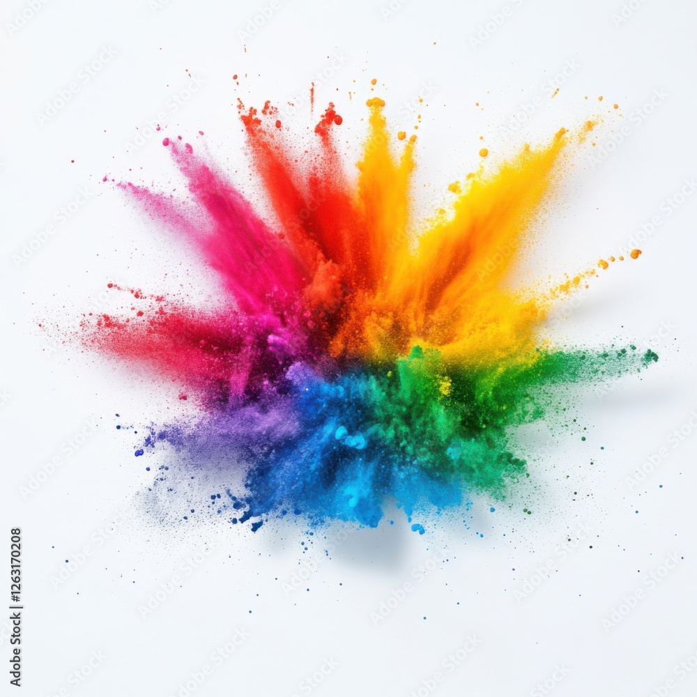 Poster vibrant explosion of colorful dust in dynamic artistic display on white background