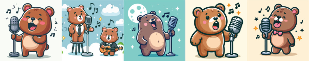 vector cute bear is singing