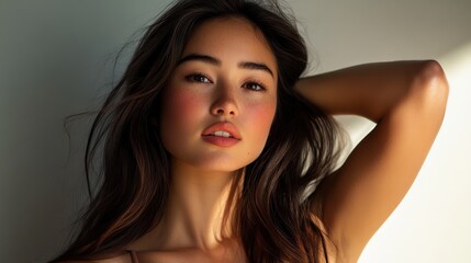 Fototapeta premium Model Posing Naturally Under Soft Studio Lighting