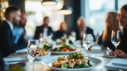 Appetizers on a plate, blurred background, symbolizing professional connections and networking opportunities.