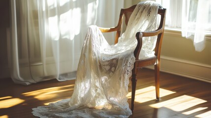 Elegant Lace Drapery in Soft Morning Light