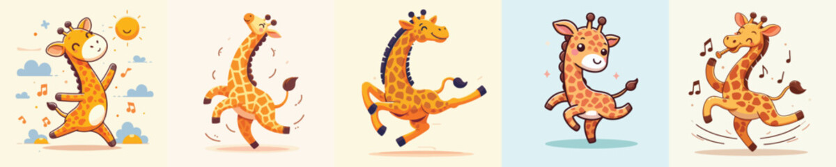 vector set of giraffes dancing