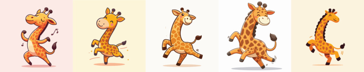 vector set of giraffes dancing