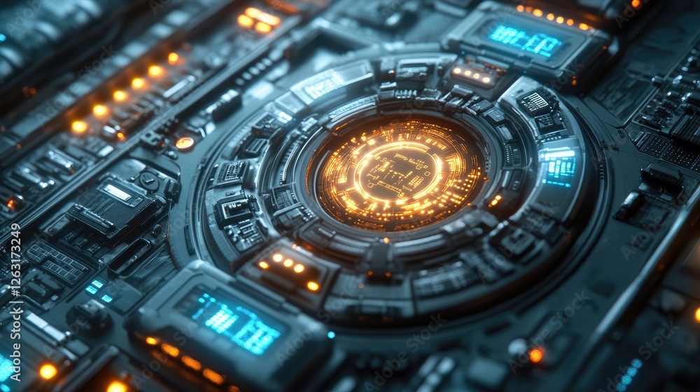 Poster futuristic technology circular interface system design