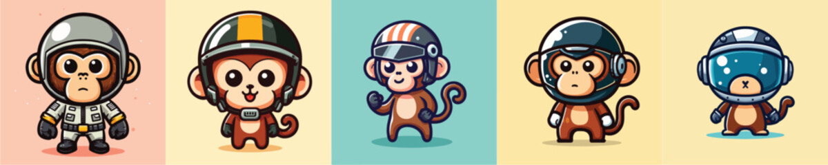 vector set of cute monkeys wearing helmets