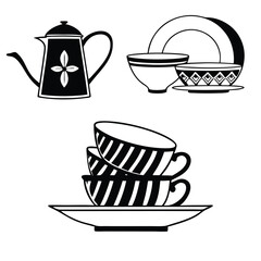 set of tea cups and teapot