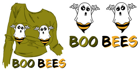 Funny t-Shirt design Boo Bees vector Halloween graphic hand-drawn Bee Ghost character