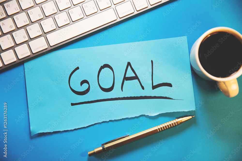 Poster goals text on notepad and office tools