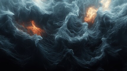 Obraz premium Abstract Ocean Waves with Dramatic Blue and Orange Tones in a Turbulent Water Scene