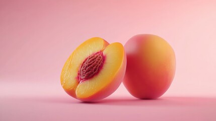 Juicy Peach Halves on Pastel Pink Background