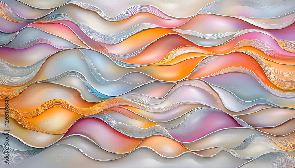Poster dynamic flow of colorful waves abstract art digital creation contemporary space aesthetic perspectiv