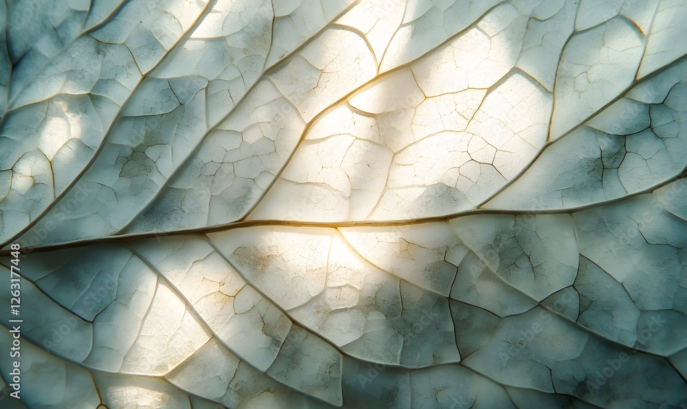 Poster abstract close up of a translucent leaf with intricate vein patterns and light shining through