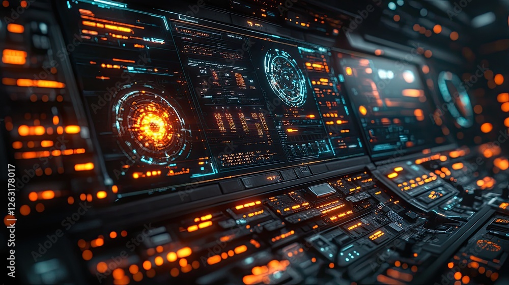 Poster futuristic spaceship control panel interface design