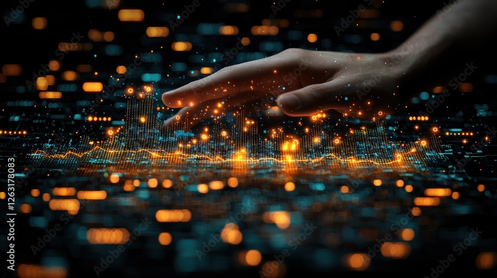 Wall mural digital hand interacting with data visualization