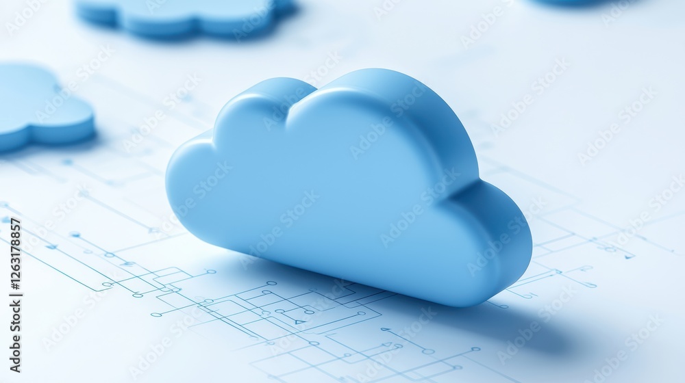 Poster cloud computing concept, cloud rests on blueprint for digital transformation conceptual