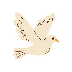 dove flying icon over white background. Flat vector illustration in children's style. 